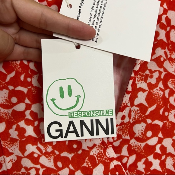 GANNI F6901 Mini Floral Button Wrap Crepe Midi Dress Size EU 34 - Picture 7 of 9